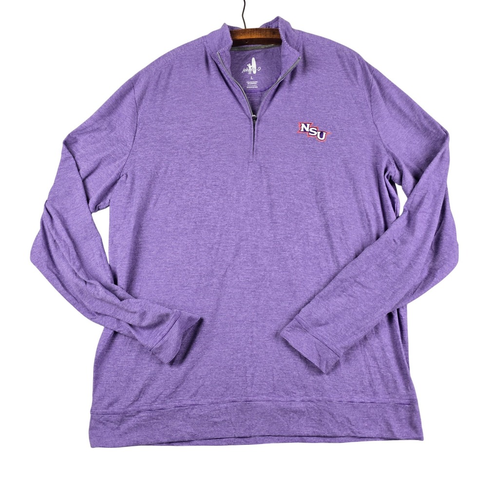 Johnnie-O Vaughn NSU Purple Striped Quarter Zip Pullover Mens Large JMKO1890